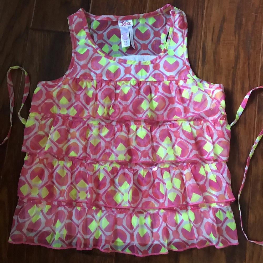 Like NEW Justice “Love Yourself” Floral Fancy Top. Size 12.